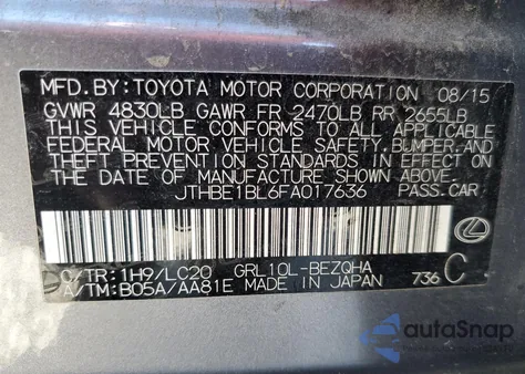 2015 Lexus Gs 350 z USA, uszkodzony, nr VIN JTHBE1BL6FA017636